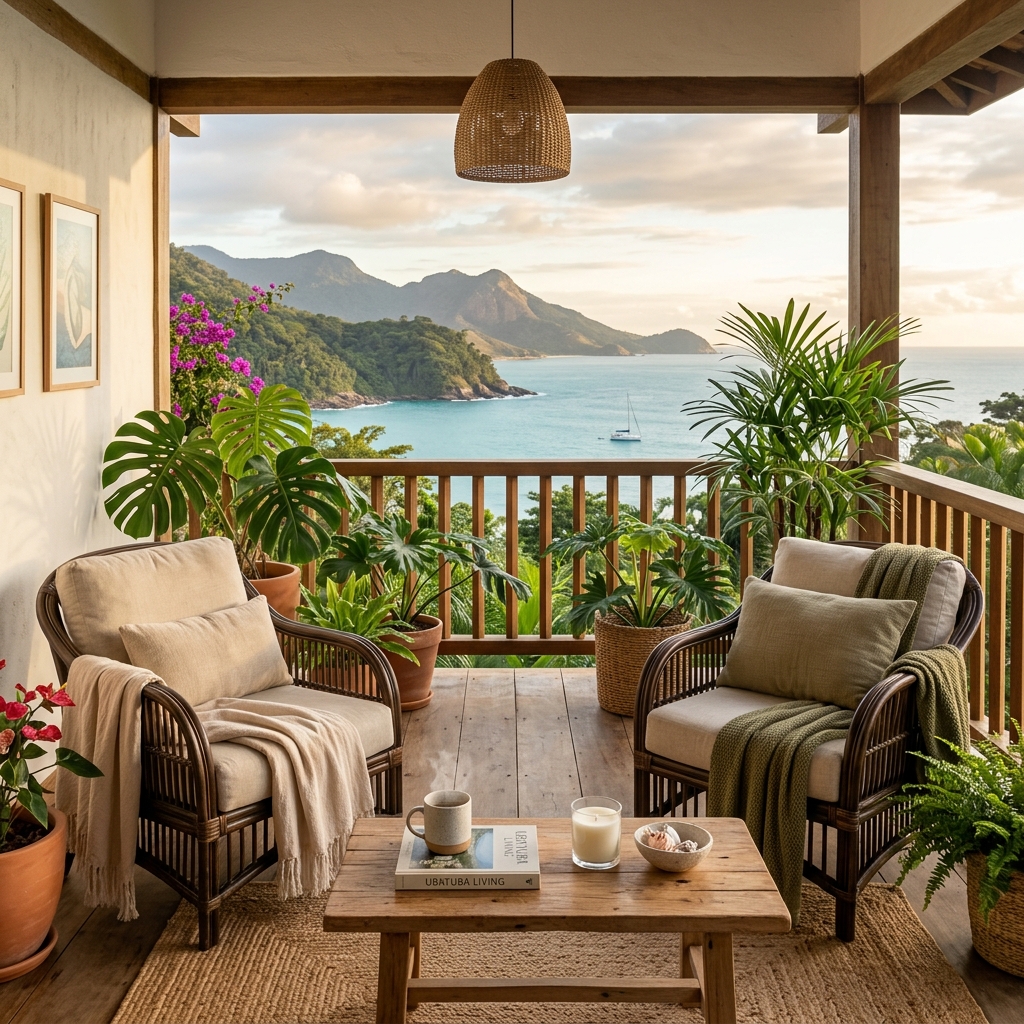 Varanda de casa de praia aconchegante